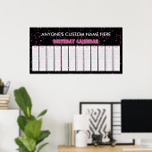Pink Hearts Perpetual Birthday Calendar Poster (Heimbüro)