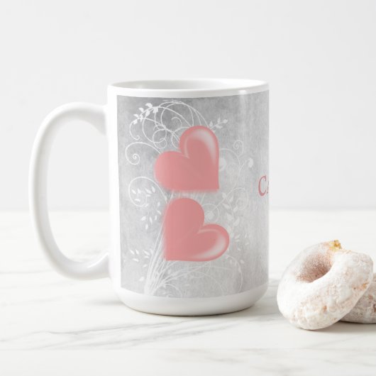 Pink Hearts Personalisiert Kaffee Tasse (Mit Donut)