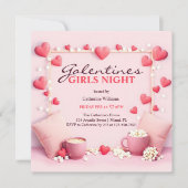 Pink Hearts Popcorn Galentine's Girls Night Party Einladung (Vorderseite)