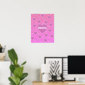 Pink Hearts Preppy Ästhetisches Poster (Heimbüro)