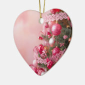 Pink Hearts Red Bulbs on a Romantic Valentine Tree Keramik Ornament (Links)