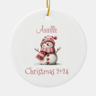 Pink Hearts Snowman Personalisierte Ornamente