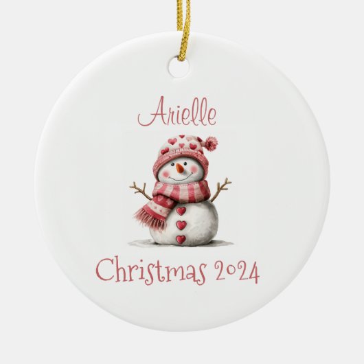 Pink Hearts Snowman Personalisierte Ornamente (Vorne)