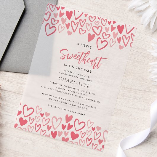 Pink Hearts Sweetheart on Way Girl Baby Dusche Pergament Einladungen