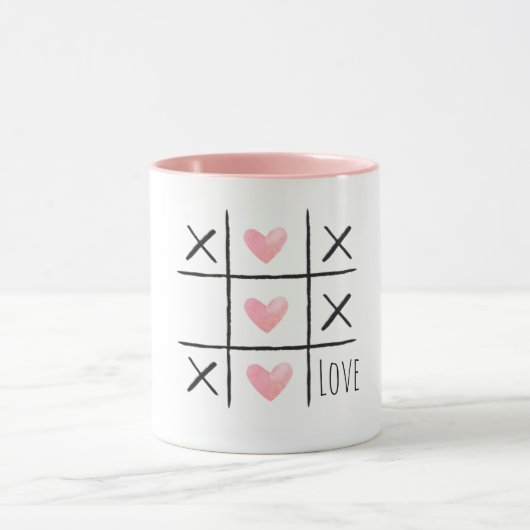 Pink Hearts Tic Tac Toe Love Tasse (Zentrum)