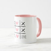 Pink Hearts Tic Tac Toe Love Tasse (VorderseiteRechts)
