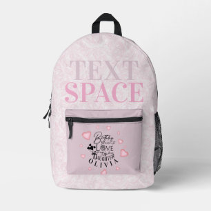 Pink Hearts Tochter Geburtstag Text Design Bedruckter Rucksack