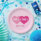 Pink Hearts Twin Girls Pappteller (Party)