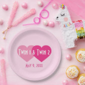 Pink Hearts Twin Girls Pappteller (Party)