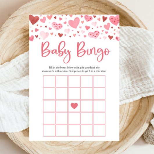 Pink Hearts Valentine Baby Bingo Baby Showspiel Einladung