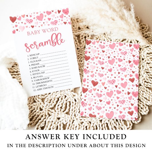 Pink Hearts Valentine Baby Word Scramble Game Einladung