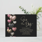 Pink Hearts Wedding Save the Date (Stehend Vorderseite)
