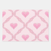 Pink Hearts Wrapping Paper Geschenkpapier Set (Vorderseite)