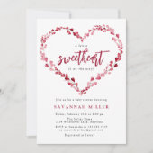 Pink Hearts Wreath Little Sweetheart Baby Dusche Einladung (Vorderseite)