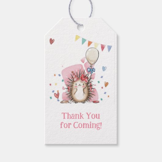 Pink Hedgehog Children's Birthday Gift Tag Geschenkanhänger (Vorderseite)