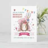 Pink Hedgehog Children's Birthday Invitation Einladung (Stehend Vorderseite)