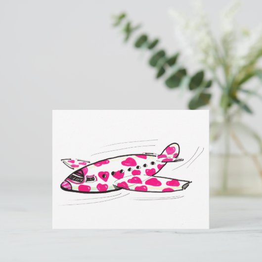Pink Heft Flugzeug Postkarte (Stehend Vorderseite)