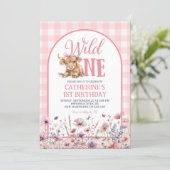 Pink Heifer Bull First Birthday Invitation Einladung (Stehend Vorderseite)