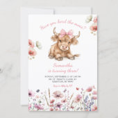 Pink Heifer Bull Floral Birthday Invitation Einladung (Vorderseite)