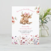 Pink Heifer Bull Floral Birthday Invitation Einladung (Stehend Vorderseite)
