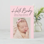 Pink Hello Baby 2 Foto Birth Ankündigung (Stehend Vorderseite)