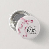 Pink Hello Baby Bow Girl Baby Shower Favoriten Button (Vorne & Hinten)