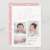 Pink Hello Script Multi Foto Girl Birth Ankündigung (Vorne/Hinten)