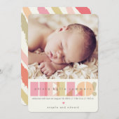 Pink HELLO Typografie Baby Girl Birth Design Birth Ankündigung (Vorne/Hinten)