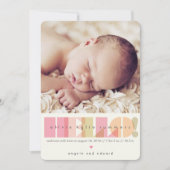 Pink HELLO Typografie Baby Girl Birth Design Birth Ankündigung (Vorderseite)