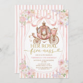 Pink Her Royal five-ness birthday Bow Coquette Einladung (Vorne/Hinten)
