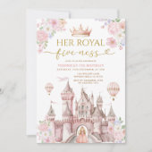 Pink Her Royal five-ness birthday Castle Crown Einladung (Vorderseite)