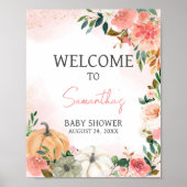 Pink Herbst Floral Pumpkin Willkommen Poster (Vorne)