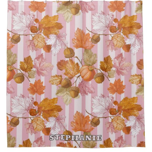 Pink Herbstleaves and Acorns Pattern - Fall Duschvorhang (Vorderseite)