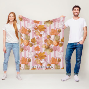Pink Herbstleaves and Acorns Pattern - Fall Fleecedecke