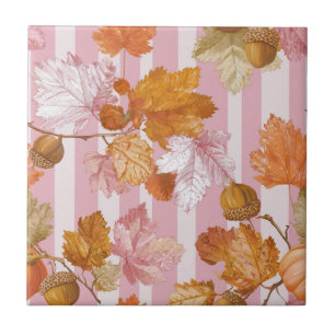Pink Herbstleaves and Acorns Pattern - Fall Fliese