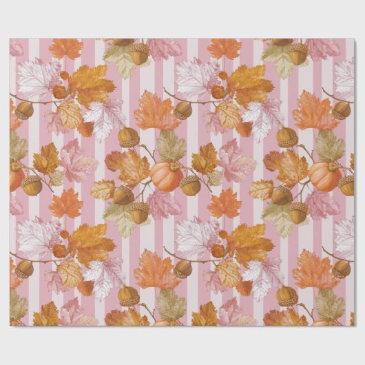 Pink Herbstleaves and Acorns Pattern - Fall Geschenkpapier (Flach)