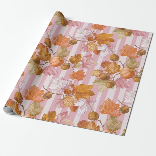 Pink Herbstleaves and Acorns Pattern - Fall Geschenkpapier (Ungerollt)