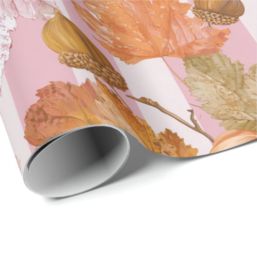 Pink Herbstleaves and Acorns Pattern - Fall Geschenkpapier (Rolleneckpunkt)