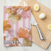 Pink Herbstleaves and Acorns Pattern - Fall Geschirrtuch (Viertel Falte)