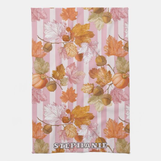 Pink Herbstleaves and Acorns Pattern - Fall Geschirrtuch (Vertikal)