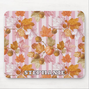 Pink Herbstleaves and Acorns Pattern - Fall Mousepad