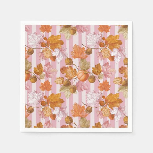 Pink Herbstleaves and Acorns Pattern - Fall Serviette (Vorderseite)