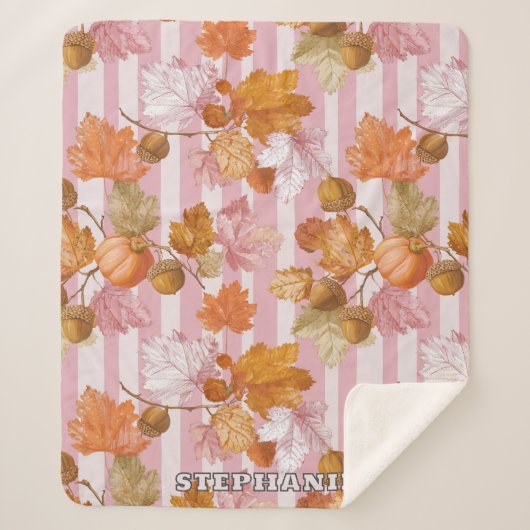 Pink Herbstleaves and Acorns Pattern - Fall Sherpadecke (Vorderseite)