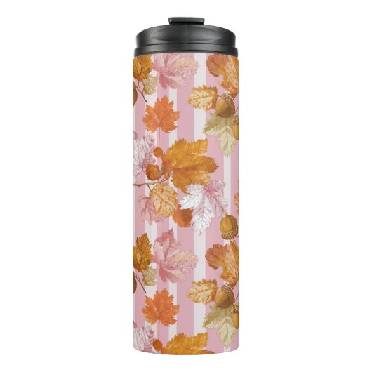 Pink Herbstleaves and Acorns Pattern - Fall Thermosbecher (Vorderseite)