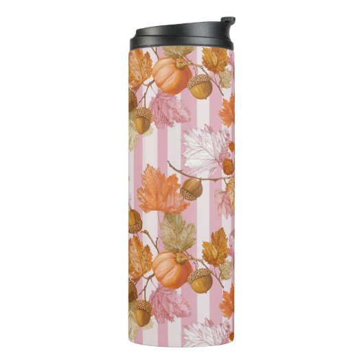 Pink Herbstleaves and Acorns Pattern - Fall Thermosbecher (Nach links gedreht)