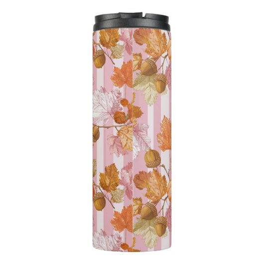 Pink Herbstleaves and Acorns Pattern - Fall Thermosbecher (Rückseite)
