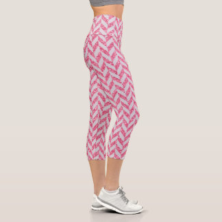 Pink Herringbone Capri Leggings