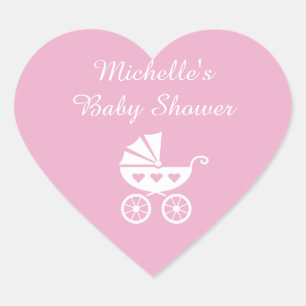 Pink-Herz-Babydusche-Aufkleber mit Kutschenwagen Herz-Aufkleber