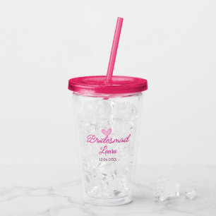 PINK Herz minimaler Zusatz Name Braut Geschenk Jah Acryltrinkbecher