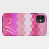 Pink-Hexagon-Muster und Monogramm Case-Mate iPhone Hülle (Rückseite (Horizontal))